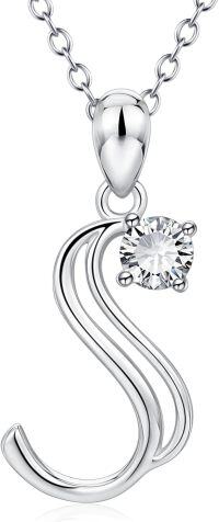 wholesale 925 Sterling Silver 26 Alphabet Pendant Necklace Jewelry-Letter S