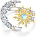 wholesale 925 Sterling Silver Moonstone Sun Moon Adjustable Ring for Women-0-0