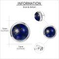 wholesale 925 Sterling Silver Natural Lapis Lazuli Round Halo Gemstone Stud Earrings Gift-0-4