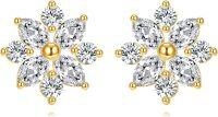 wholesale 14K Solid Gold Flower Shaped Cubic Zirconia Stud Earrings for Women - Birthday & Christmas Gifts-Snowflake Moissanite