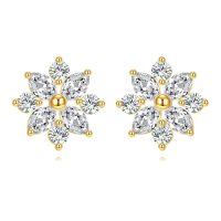 wholesale 14K Solid Gold Flower Shaped Cubic Zirconia Stud Earrings for Women - Birthday & Christmas Gifts-Snowflake Moissanite