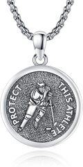 wholesale 925 Sterling Silver Hockey Player Protect This Athlete Sports Pendant Necklace-0-0