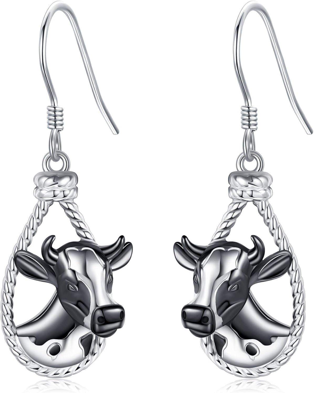 Sterling Silver Animal Earrings Horse Bee Llama Owl Jellyfish Parrot Bunny Duck Penguin Flamingo Paw Print Panda Dolphin Hummingbird for Mom-Cow-Cow