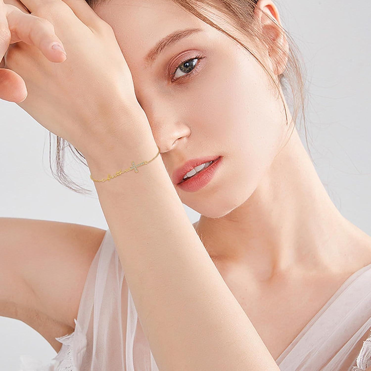 wholesale 14K Gold Cross Faith Chain Bracelet - Elegant  for Her-0-5