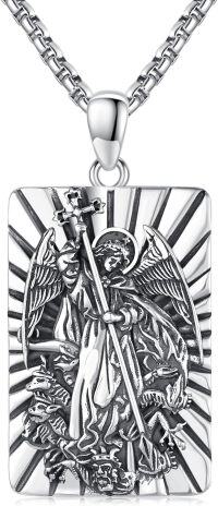 wholesale 925 Sterling Silver Archangel Michael Pendant Necklace for Men Women Catholic s 47cm Chain Length-A03 - St Michael