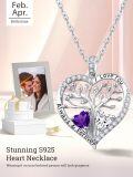 wholesale S925 Sterling Silver & White Gold Plated Heart Pendant Necklace with 1CT Amethyst & Simulated Diamond, Tree of Life Love Gift for Women-0-2