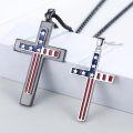 wholesale 925 Sterling Silver American Flag Cross Pendant Necklace Set of 2 for Couples-0-1