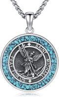 wholesale 925 Sterling Silver Turquoise Saint Michael Guardian Angel Medal Pendant Necklace Catholic s for Men & Women-0-0