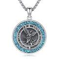 wholesale 925 Sterling Silver Saint Michael Archangel Turquoise Oval Pendant Necklace-0-0