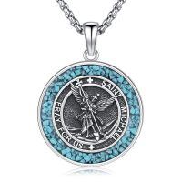 wholesale 925 Sterling Silver Saint Michael Archangel Turquoise Oval Pendant Necklace-B01-Saint Michael(Turquoise Gravel)