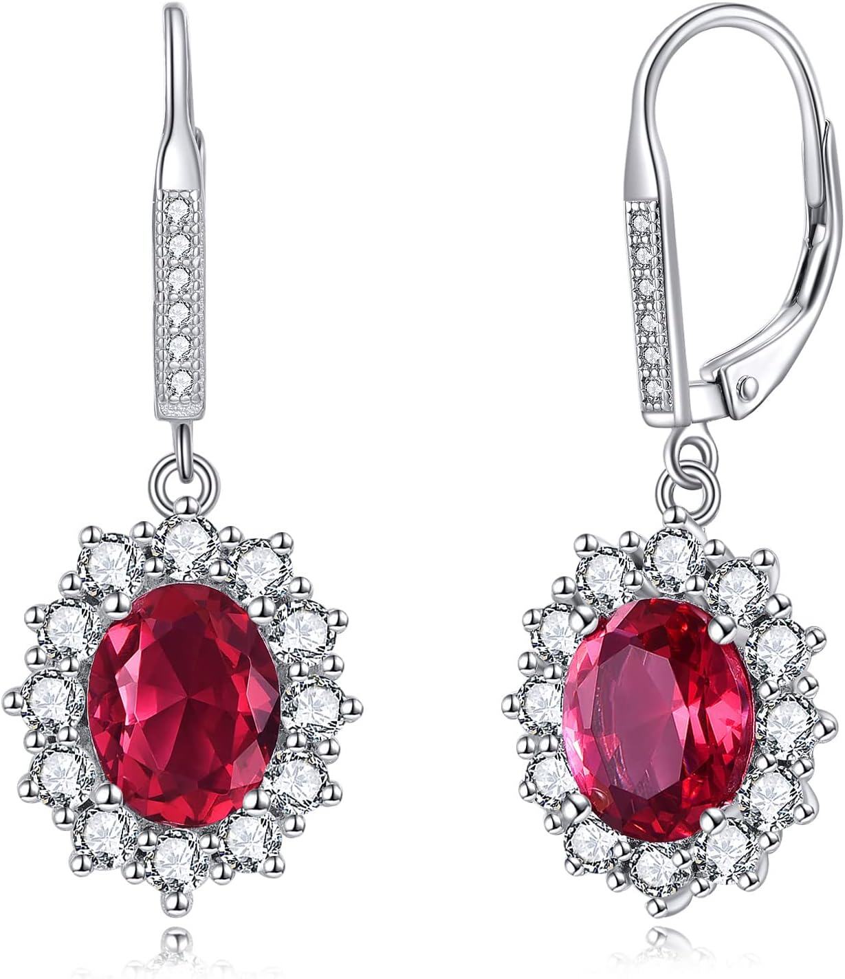 wholesale 925 Sterling Silver Oval Cut Birthstone Dangle Leverback Earrings for Women Mom-July Birthstone Earring