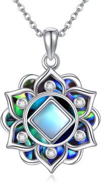 wholesale 925 Sterling Silver Abalone Shell & Blue Moonstone Lotus Pendant Necklace Yoga Jewelry for Women-NA lotus