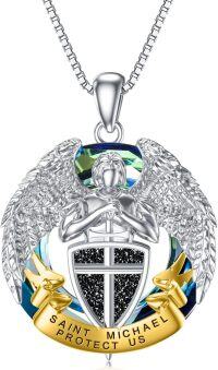 wholesale TOUPOP Saint Michael Necklace For Men Women 925 Sterling Silver Saint Protective Medal Archangel Michael Jewelry Anniversary Graduation Birthday For Men -undefined