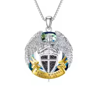 TOUPOP 925 Sterling Silver Saint Michael Necklace For Men Women-undefined