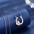 wholesale 925 Sterling Silver Horseshoe & Rose Gold Butterfly Pendant Necklace for Women Gifts for Her Valentines Day Jewelry-0-1