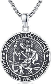 wholesale 925 Sterling Silver Saint Christopher and Saint Michael Round Medal Catholic Pendant Amulet Jewelry for Men Women Boys Girls -St Christopher