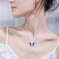 wholesale 925 Sterling Silver Blue Enamel Double Butterfly Pendant Necklace With Cubic Zirconia-0-3