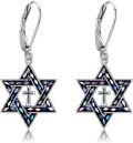 wholesale 925 Sterling Silver Star of David with Cross Drop Earrings for Women - Jewish and Christian  Ideas-0-0