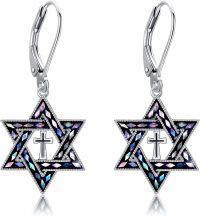 wholesale 925 Sterling Silver Star of David with Cross Drop Earrings for Women - Jewish and Christian  Ideas-Abalone shell