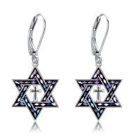 wholesale 925 Sterling Silver Star Of David Earring-Abalone shell