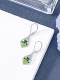 wholesale 925 Sterling Silver Green Enamel Irish Hat & Shamrock Drop Earrings for Women - Saint Patricks Day Jewelry-0-1