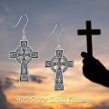 wholesale 925 Sterling Silver Celtic Cross Dangle Drop Earrings with Knotwork Design-0-2