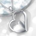 wholesale 925 Sterling Silver Double Heart Pendant with Cubic Zirconia Necklaces for Women s 45cm Chain Length-0-2