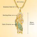 wholesale Gold 925 Sterling Silver Saint Jude Pendant Necklace with Cubic Zirconia and Green Stones for Men & Women Catholic s-0-4