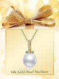 TOUPOP 14k Gold Freshwater Pearl Necklace with Bow/Heart/Dolphin Pendant-0-4