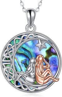 wholesale 925 Sterling Silver Mermaid and Star Moon Pendant Necklace for Sisters' Gifts-abalone shell
