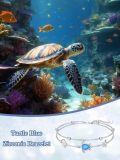 wholesale 925 Sterling Silver Blue Opal Sea Turtle Starfish Shell Charm Bracelet For Women-0-5