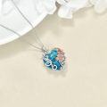 wholesale 925 Sterling Silver Blue Topaz Flower Pendant Necklace with Rose Gold Accents-0-3