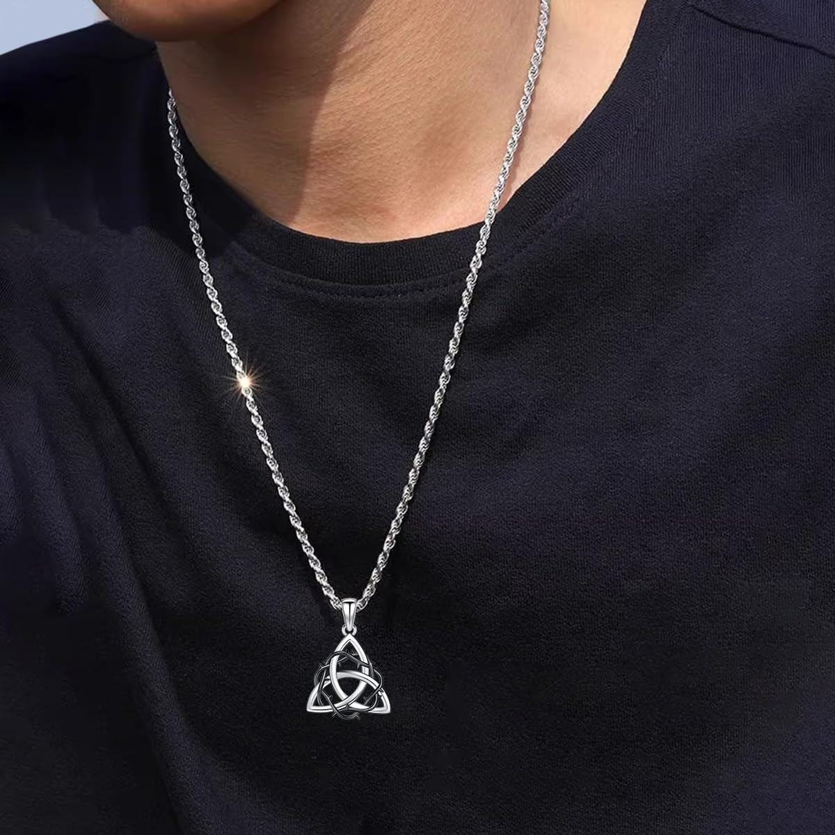 wholesale 925 Sterling Silver Triquetra Pendant Necklaces for Men & Women Celtic Knot s 36 Chain-0-2