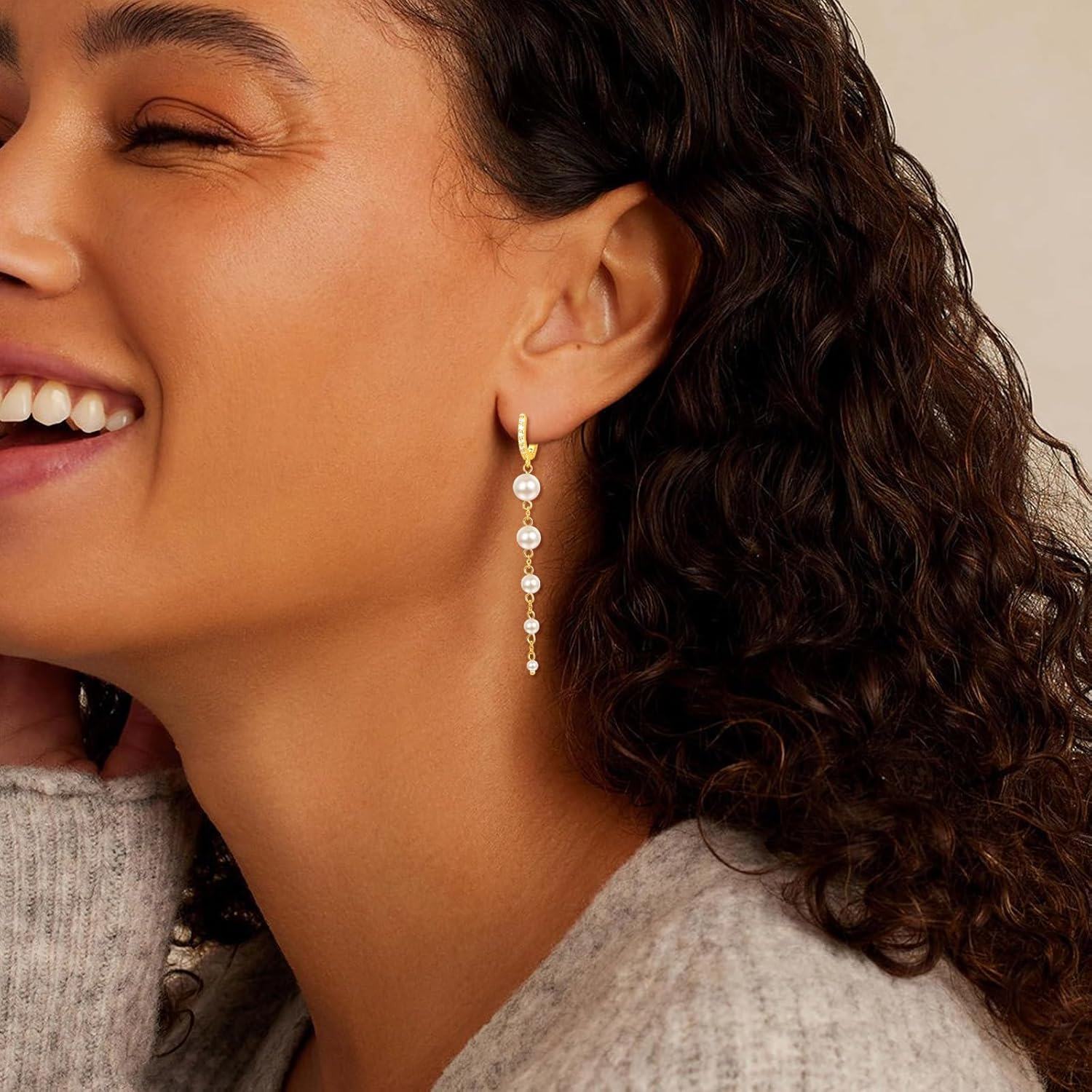 wholesale Gold 925 Sterling Silver Pearl Drop Earrings with Cubic Zirconia Accents for Women-0-1