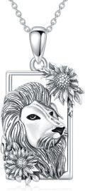 wholesale 925 Sterling Silver Sunflower Pendant Necklace with Lion Head Design for Women Girls  48cm Chain Length-0-0