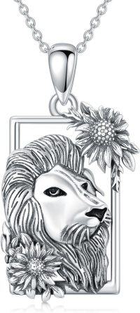 wholesale 925 Sterling Silver Sunflower Pendant Necklace with Lion Head Design for Women Girls  48cm Chain Length-Lion Sunflower