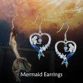 wholesale 925 Sterling Silver Blue Crystal Heart Mermaid Sea Life Drop Dangle Leverback Earrings-0-5