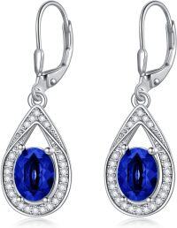 wholesale Sterling Silver Genuine Simulated Birthstone Teardrop Leverback Earrings-Simulated Sapphire