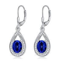 wholesale 925 Sterling Silver 3 ct Moissanite D VVS Tear Drop Halo Leverback Earrings-Simulated Sapphire