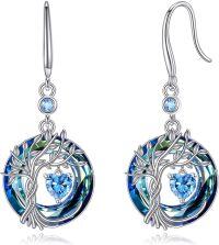 wholesale Sterling Silver Gemstone Tree of Life Dangle Earrings Birthstone Gift for Her-12-Dec-Blue Topaz