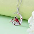 wholesale S925 Sterling Silver Crescent Moon Red Bird Pendant Necklace With Cubic Zirconia-0-1