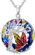 wholesale 925 Sterling Silver & Crystal Butterfly Necklace, Tree of Life Pendant Jewelry Gift for Women-0-0