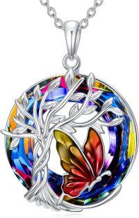 wholesale 925 Sterling Silver & Crystal Butterfly Necklace, Tree of Life Pendant Jewelry Gift for Women-Red