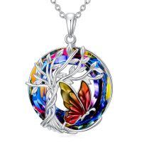 wholesale 925 Sterling Silver & Crystal Butterfly Necklace, Tree of Life Pendant Jewelry Gift for Women-Red