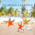 wholesale 925 Sterling Silver Orange Opal Starfish Stud Earrings Wholesale - Ocean Beach  for Women & Girls-0-4