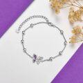 wholesale 925 Sterling Silver Purple Butterfly Anklet with Beads and Crystal Accents for Women-0-2
