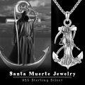wholesale 925 Sterling Silver Grim Reaper on Anchor Pendant Chain Necklaces for Men & Women-0-5
