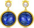 wholesale 18K Gold Plated Sterling Silver Blue Lapis Lazuli & Freshwater Pearl Dangle Earrings-0-0