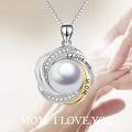wholesale 925 Sterling Silver Round White Freshwater Cultured Pearl I LOVE YOU MOM Pendant Necklaces for Women Girls s with Cubic Zirconia Stones and Box Chain - 45cm/18inch Length-0-5