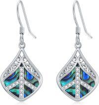 wholesale 925 Sterling Silver Abalone Shell Peace Sign Drop Earrings for Women-Peace Sign